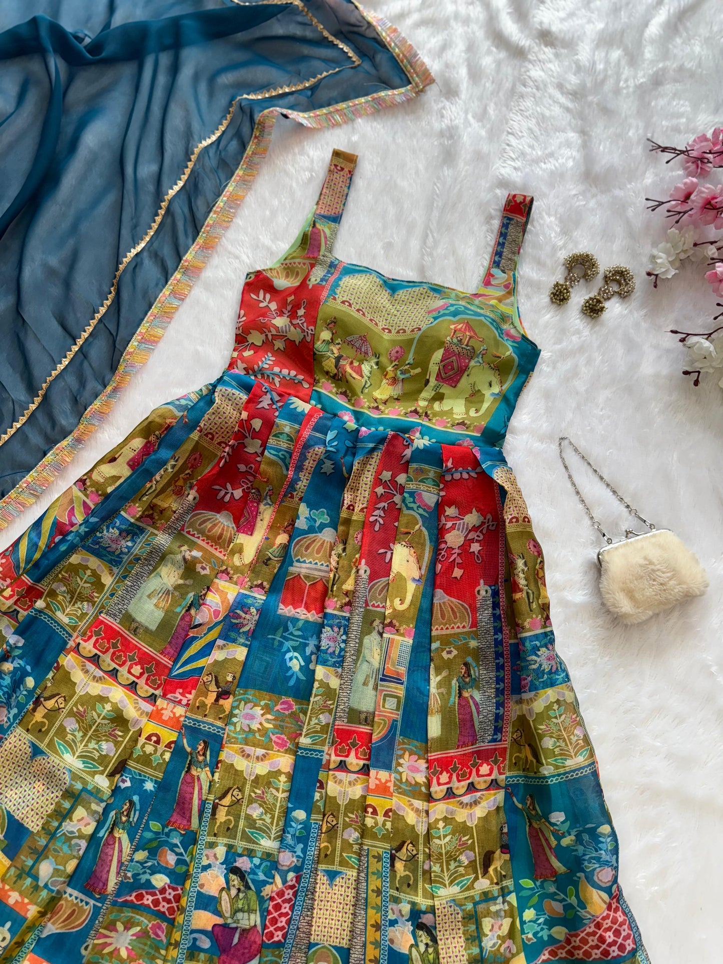 Preferable Organza Silk Multicolor Anarkali Gown