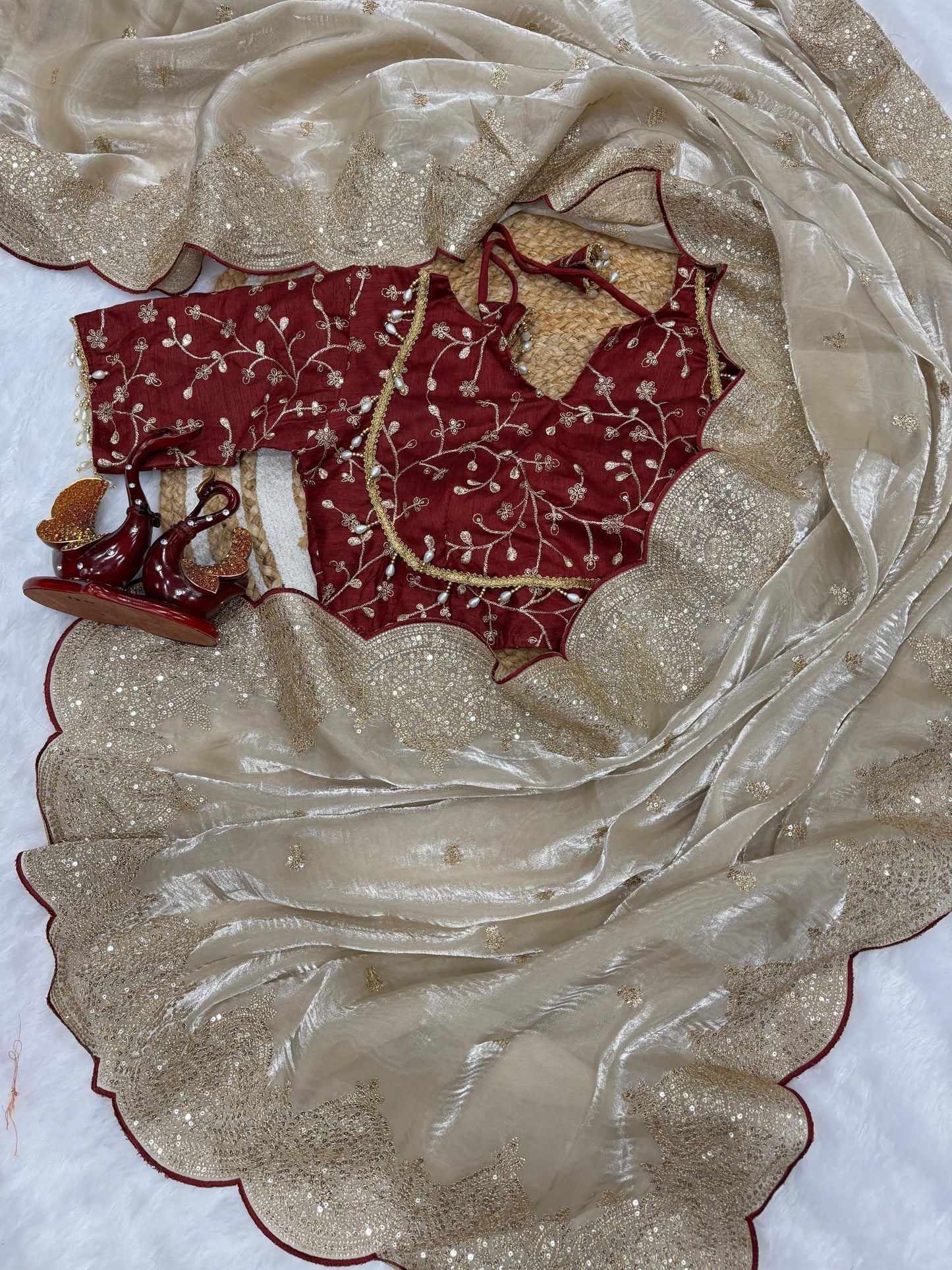 Beige Color Mesmerizing Sequence Work Saree