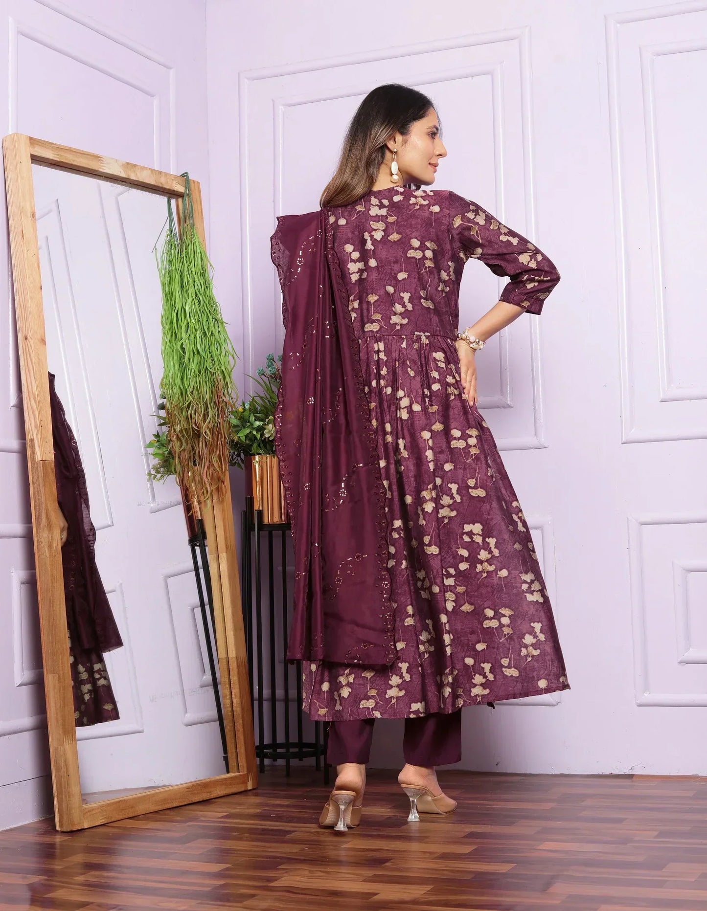 Ravishing Wine Color Aalia Cut Kurta Set With Dupatta