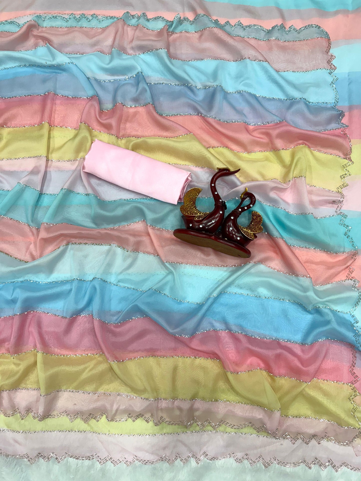 Ravishing Multicolor Beautiful Printed Tabby Silk Saree