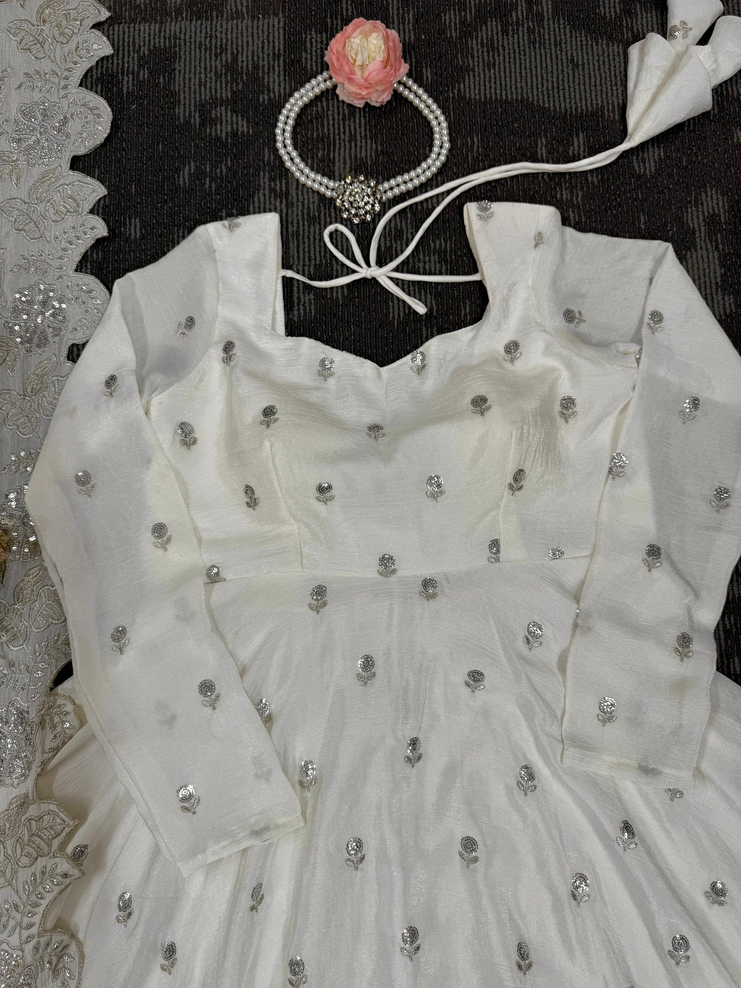 Flattering Sequence Work White Color Anarkali Gown