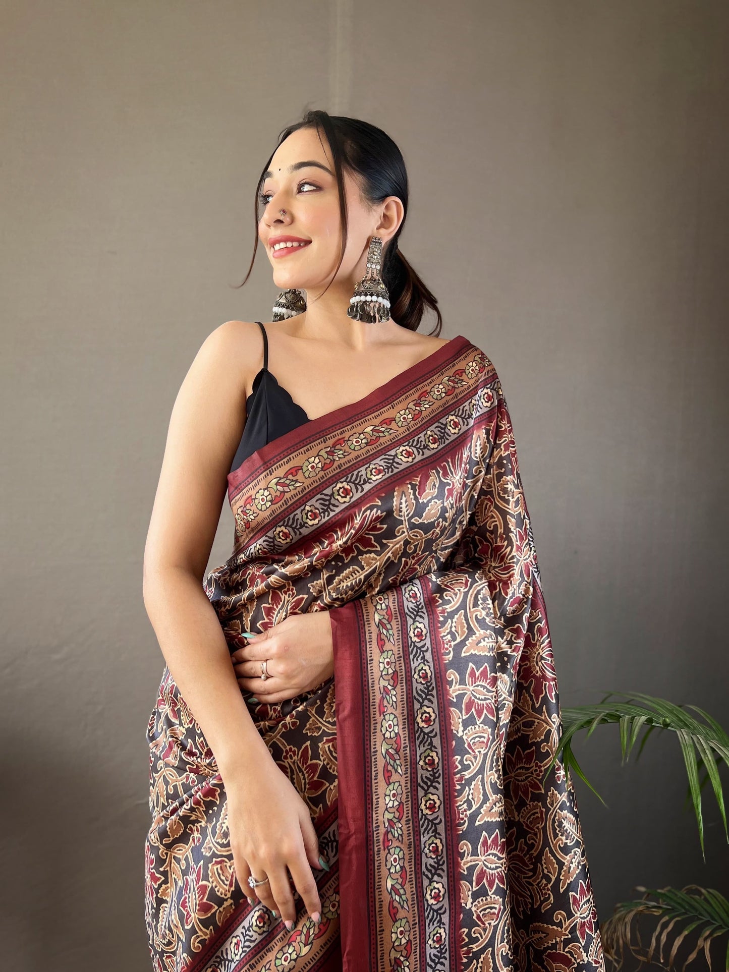 Opulent Black Color Digital Print Saree