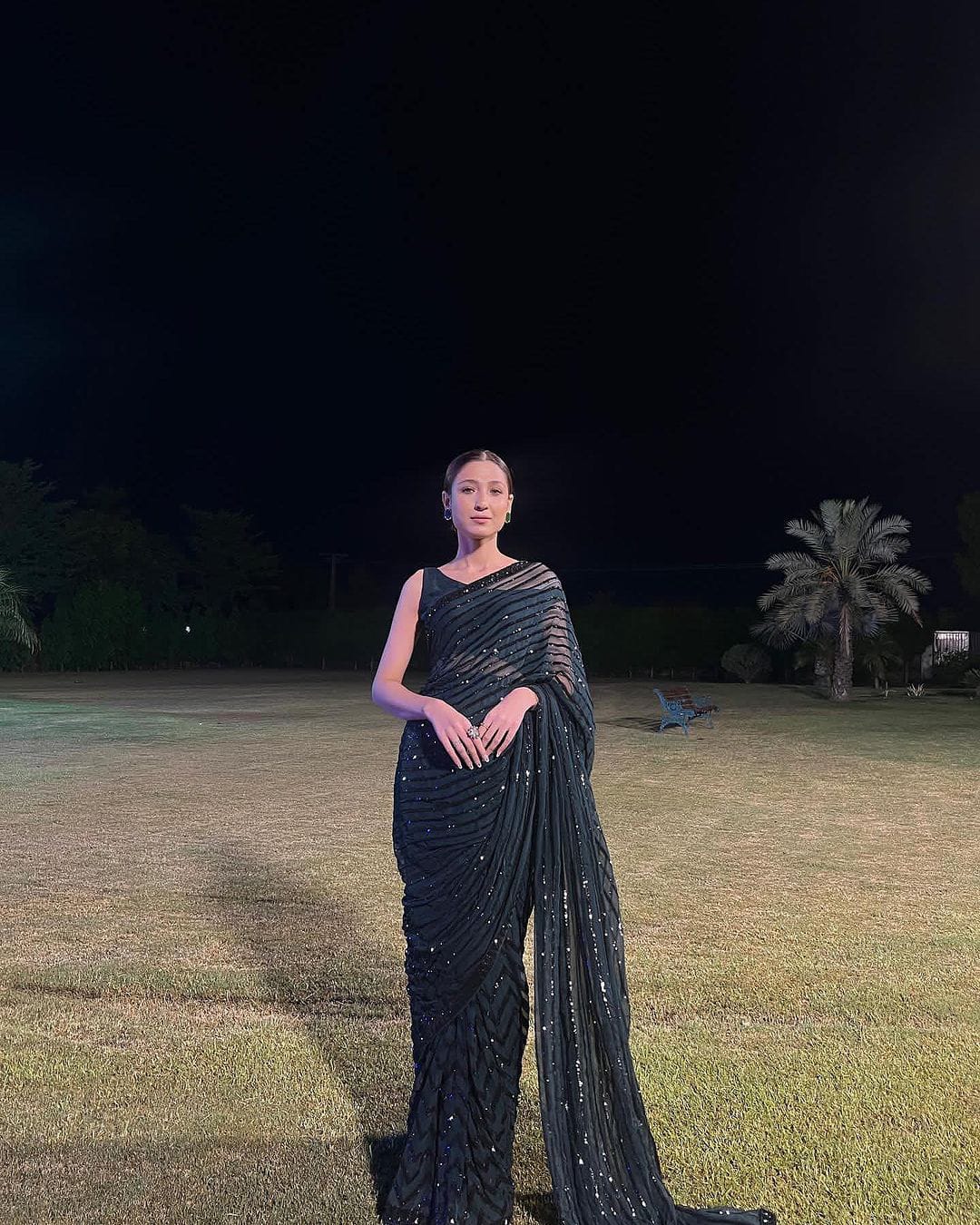 Fabulous Black Color Georgette Sequins Embroidery work saree