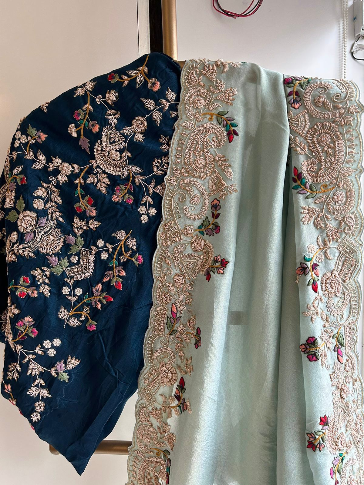 Amazing Piasta Color Chinon Silk Embroidery Work Saree