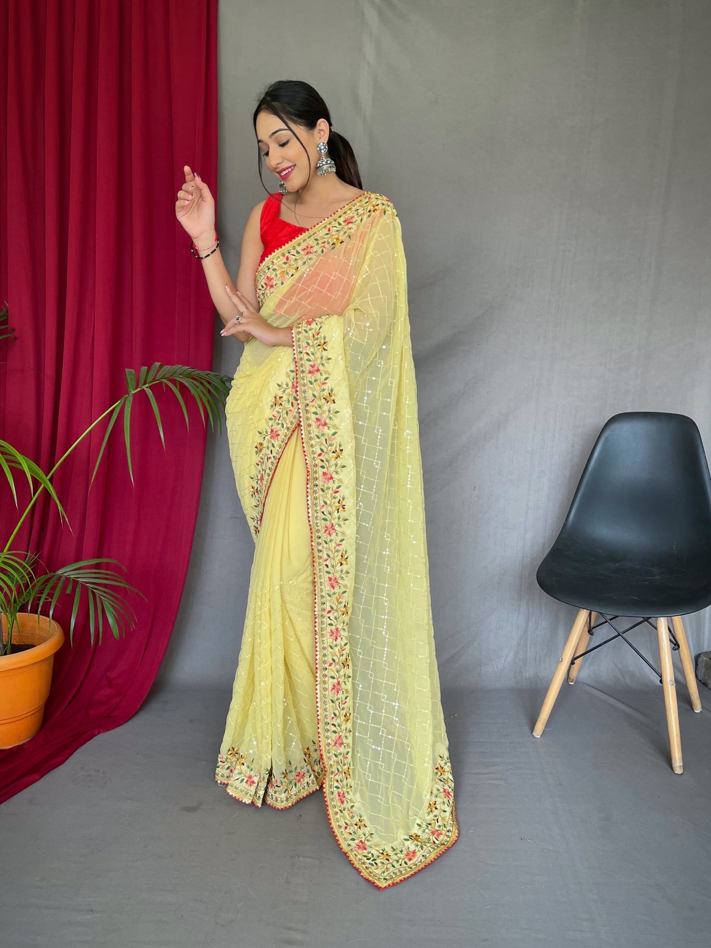 Occasion Wear SEQUENCE WORK Yellow Color Saree