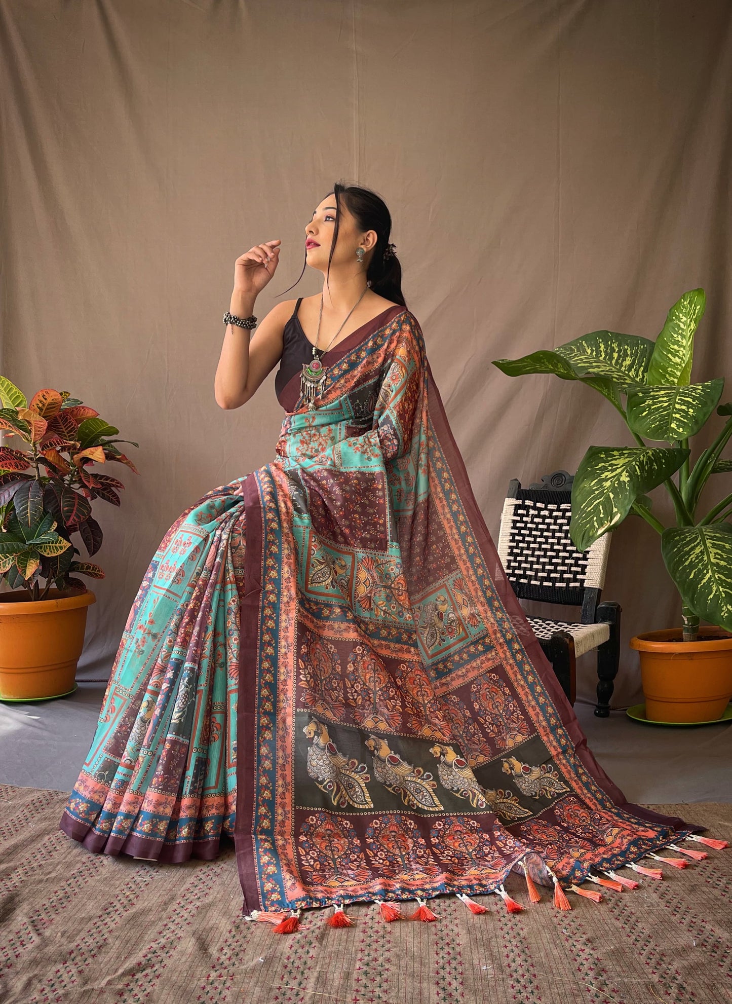Blissful KALAMKARI PRINTS Sky Blue Color Saree