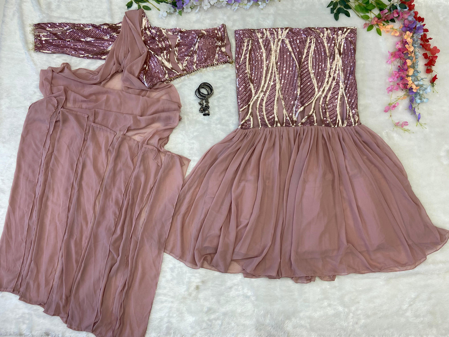 Captivating Embroidery Sequins Work Peach Color Lehenga Choli