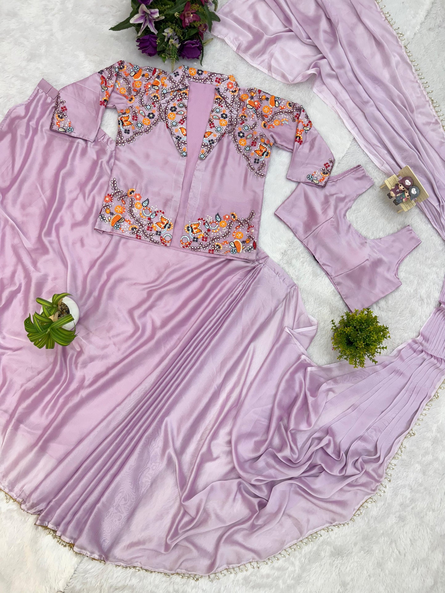 Ravishing Purple Rangoli Silk Embroidery Koti With Draped Saree