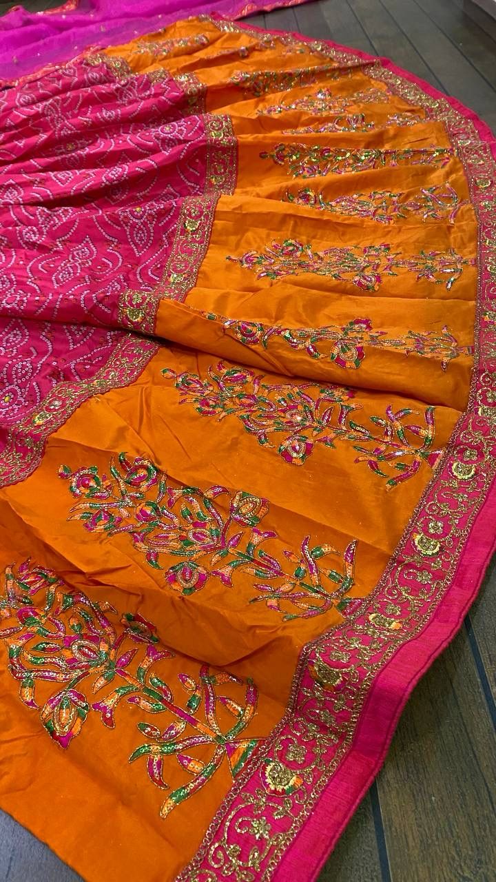 Peaceful Tapeta Silk Pink & Orange Color Lehenga Choli