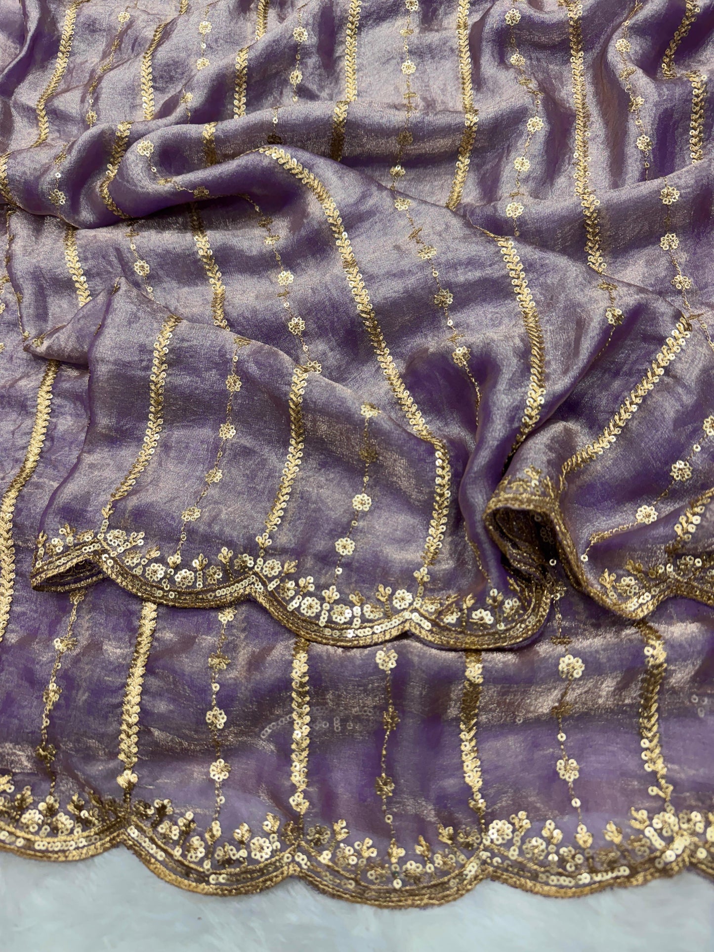 Beautiful Red Color Sequence Work Silk Saree