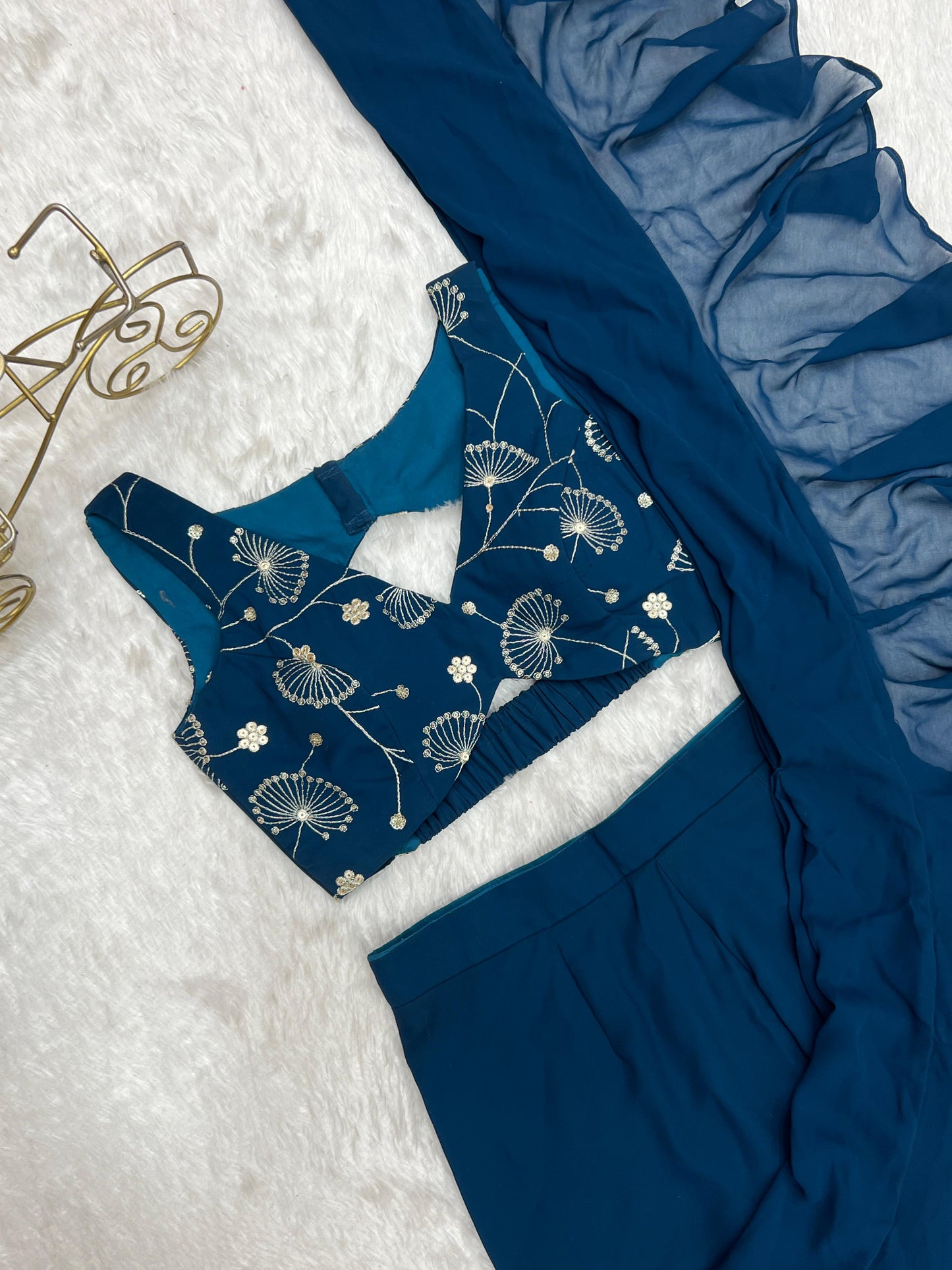 Party Wear Teal Blue Color Draped Saree