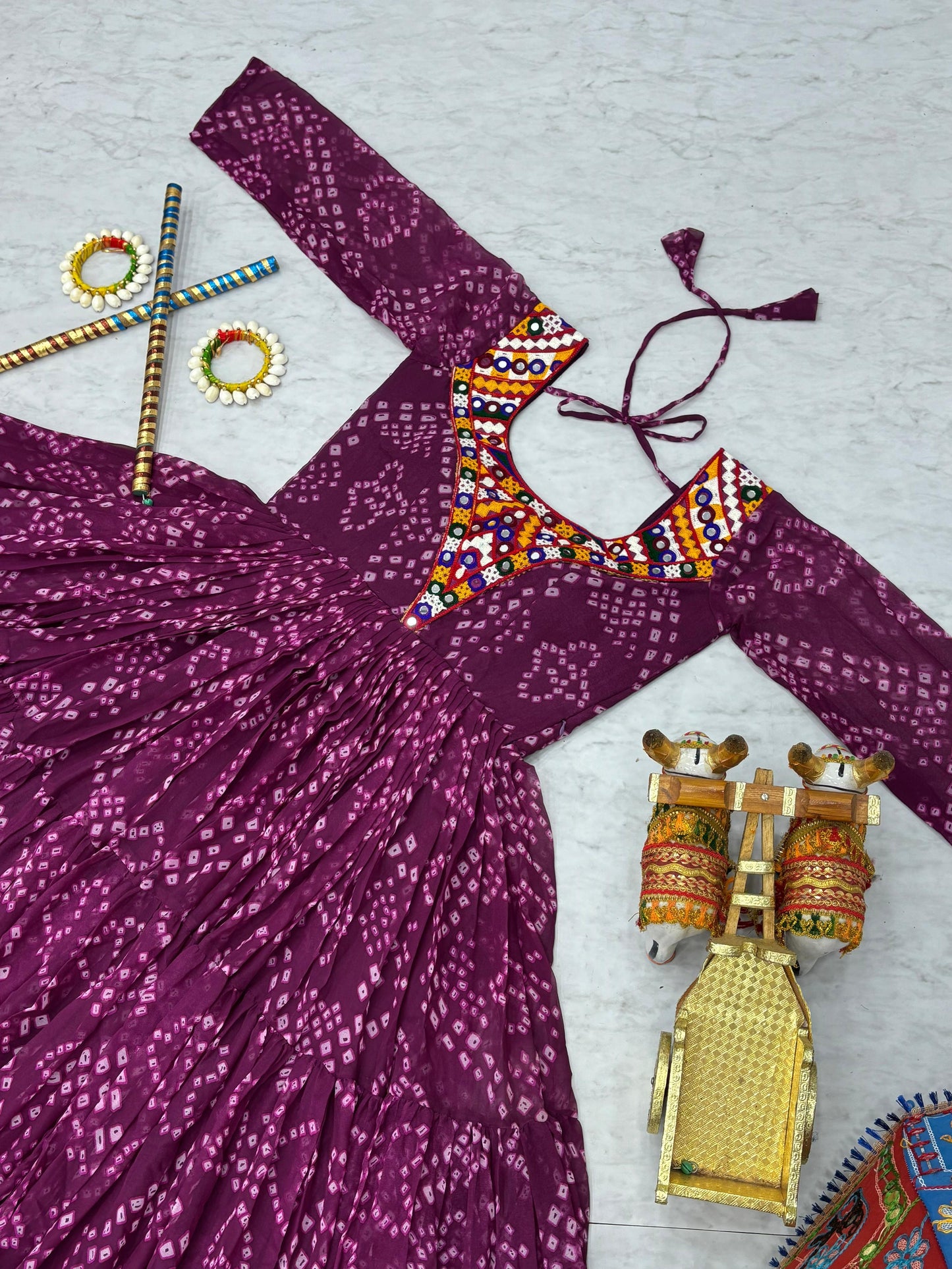 Navratri Collection Purple Color Stylish Georgette Gamthi Work Gown