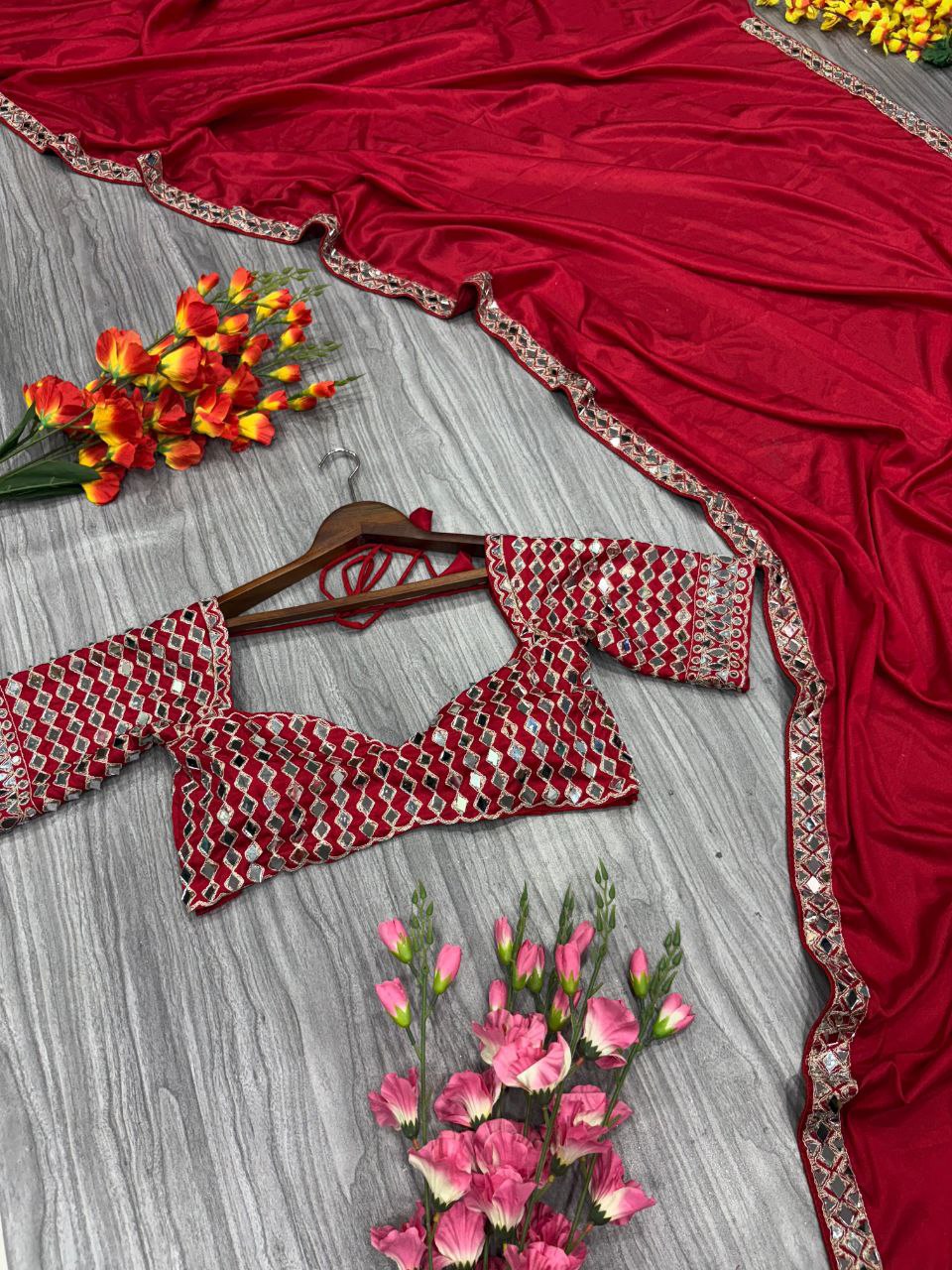 Delightful Red Color Crape Silk Designer Saree