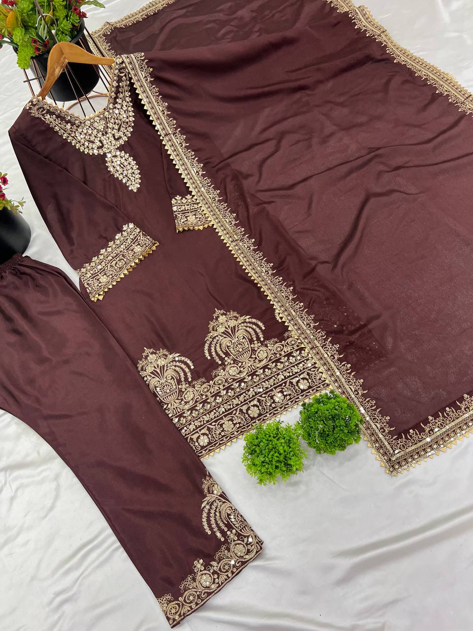Bollywood Style Heavy Work Brown Color Salwar Suit