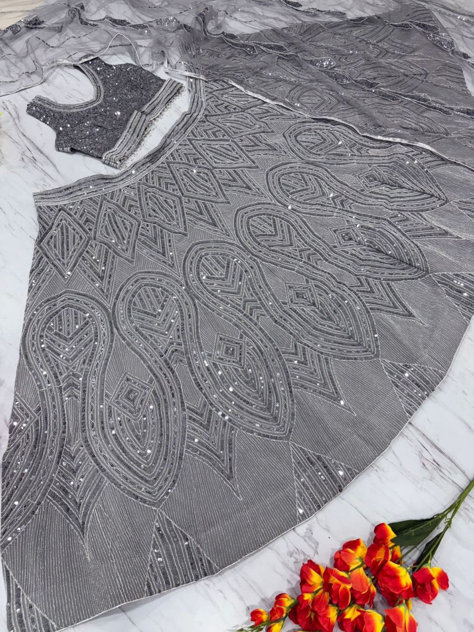 Marriage Special Grey Color Lehenga Choli