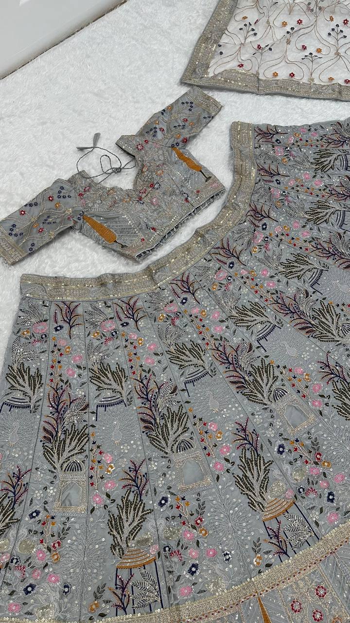 Grey Color Marriage Special Kasturi Silk Lehenga Choli