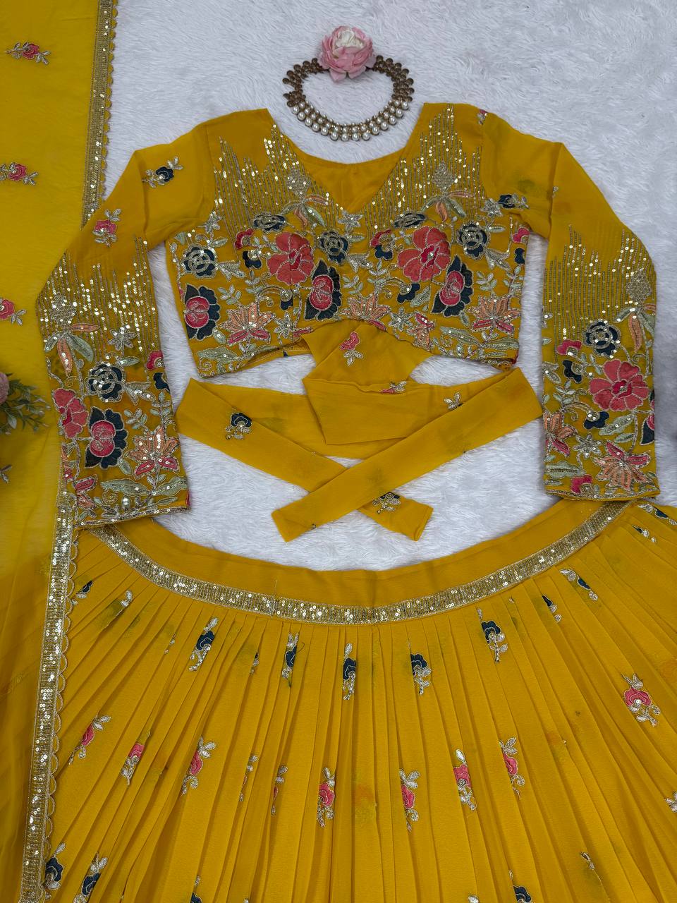Yellow Color Georgette Designs For Wedding Lehenga Choli