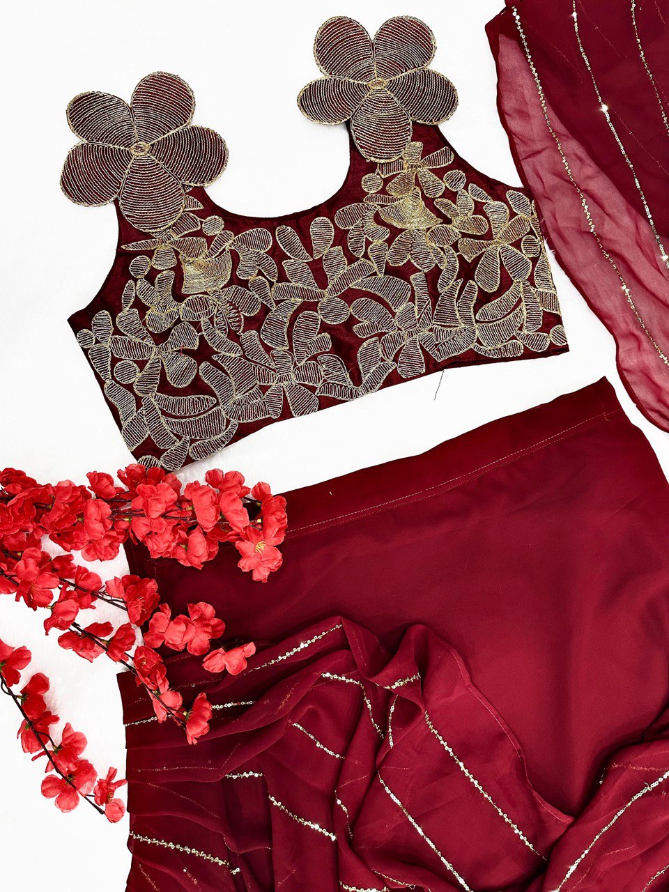 Maroon Color Party Wear Stunning Lehenga Saree