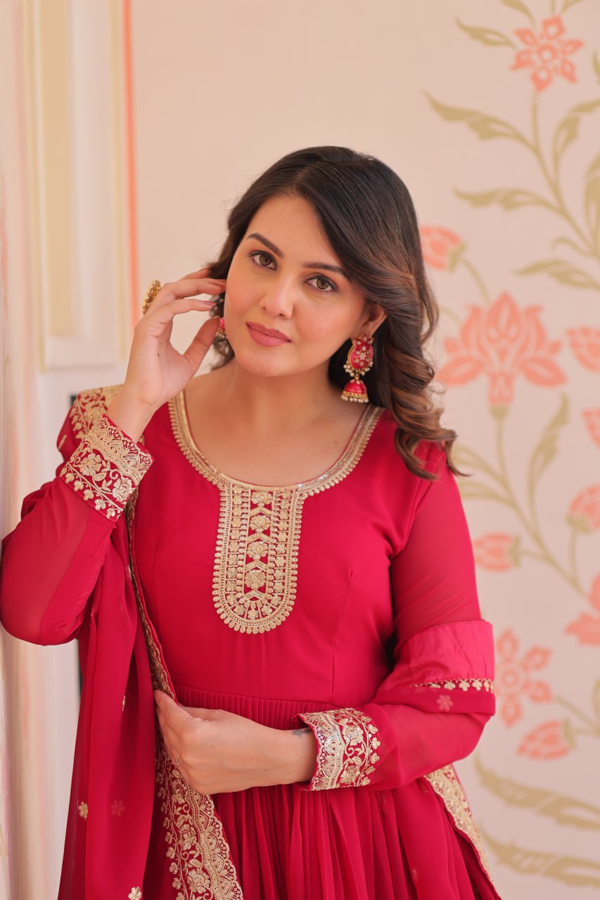Gorgeous Rani Pink Color Embroidered Event Wear Gown