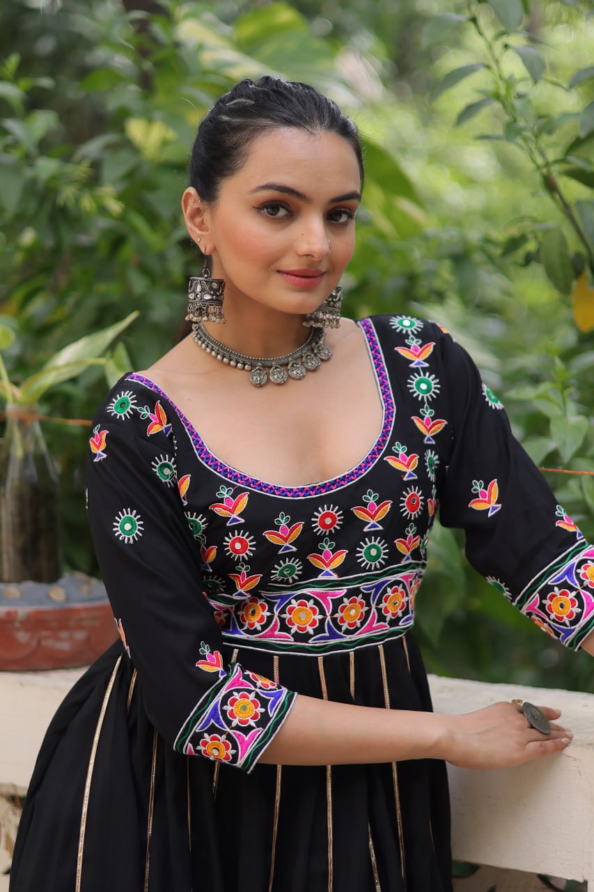 White Roman Thread Work Navratri Collection Gown