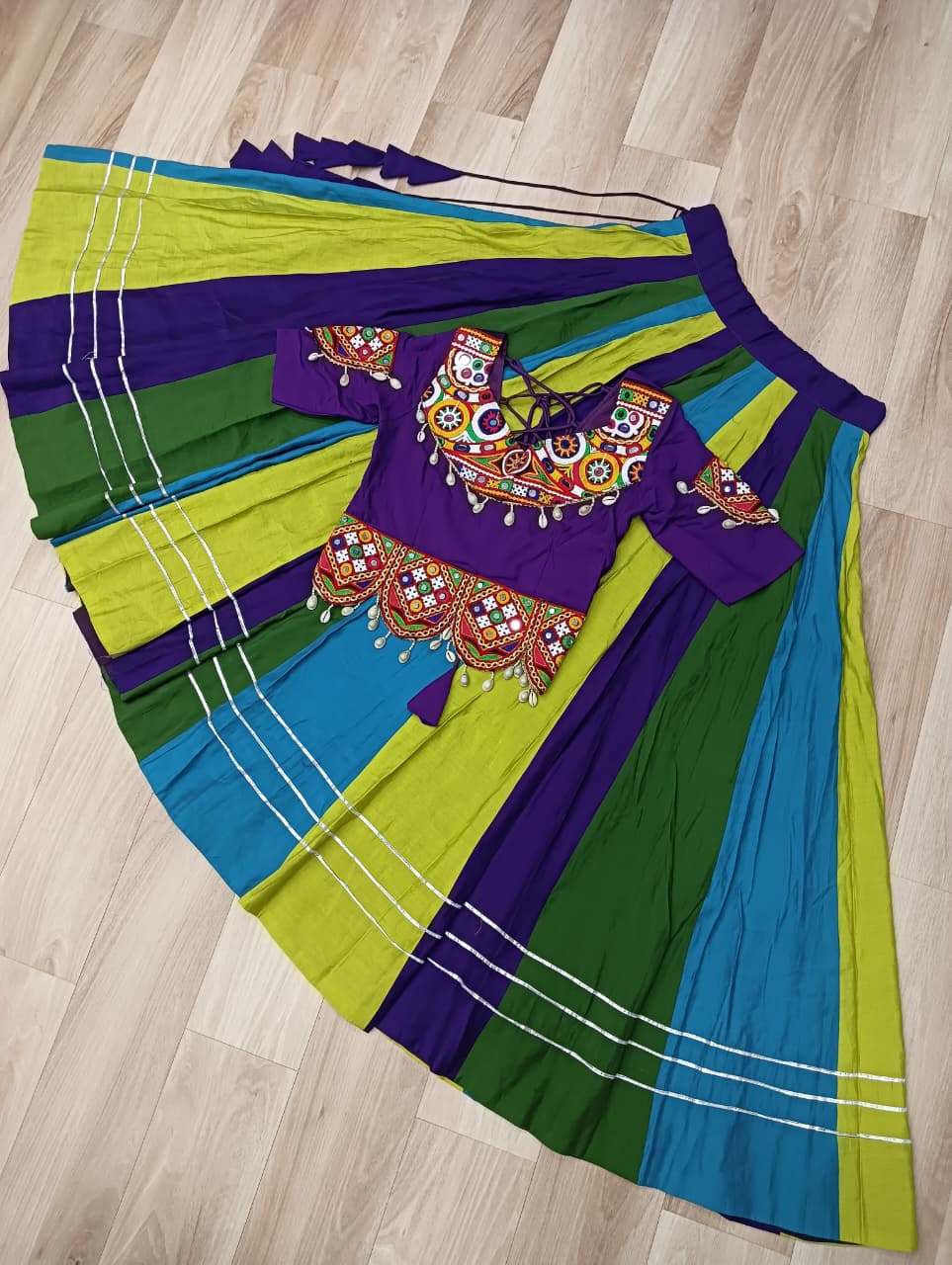 Multicolor Gamthi Work Lehenga Choli For Navratri Wear