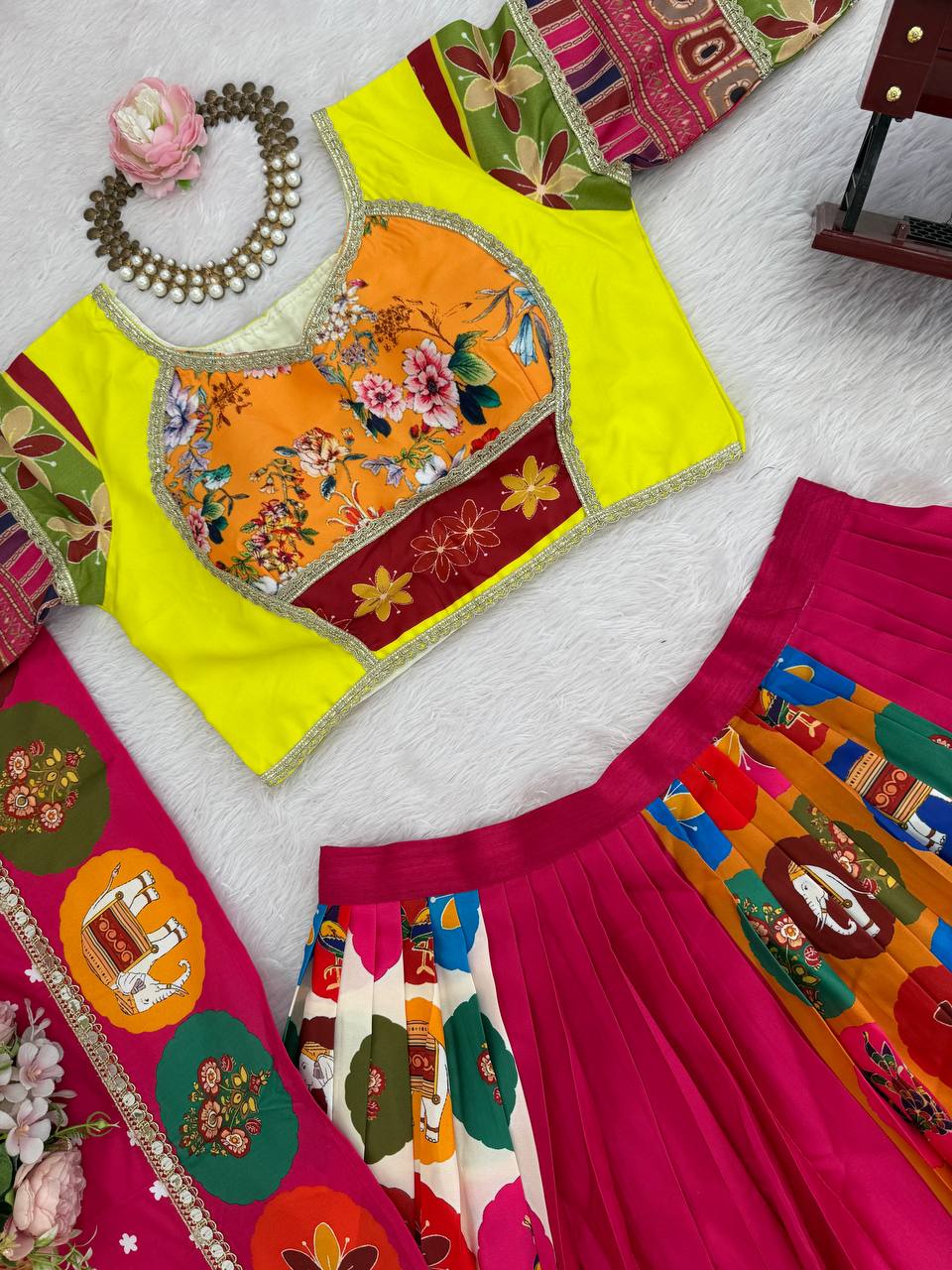 Glimmering Multi Color Digital Print Lehenga