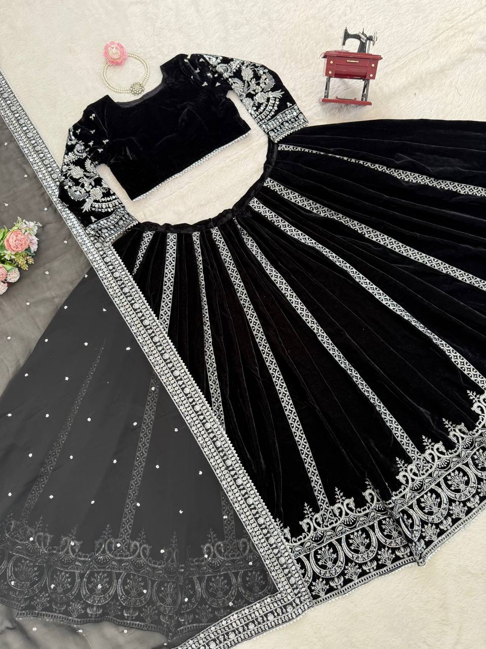 Captivating Black Velvet with Sequence Work Lehenga Choli