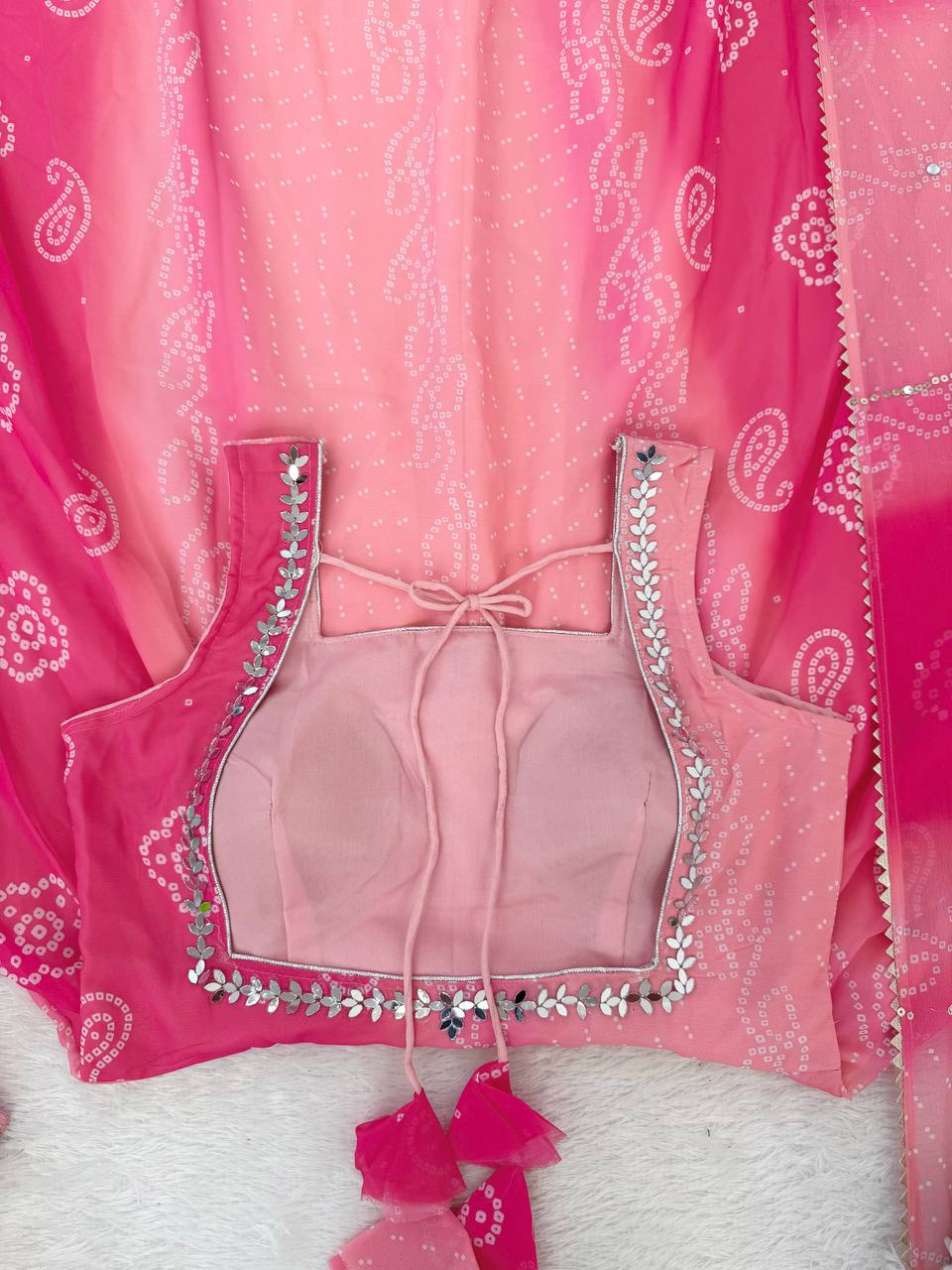 Lovely Pink Foux Gorgette with Mirror Handwork Anarkali Suit