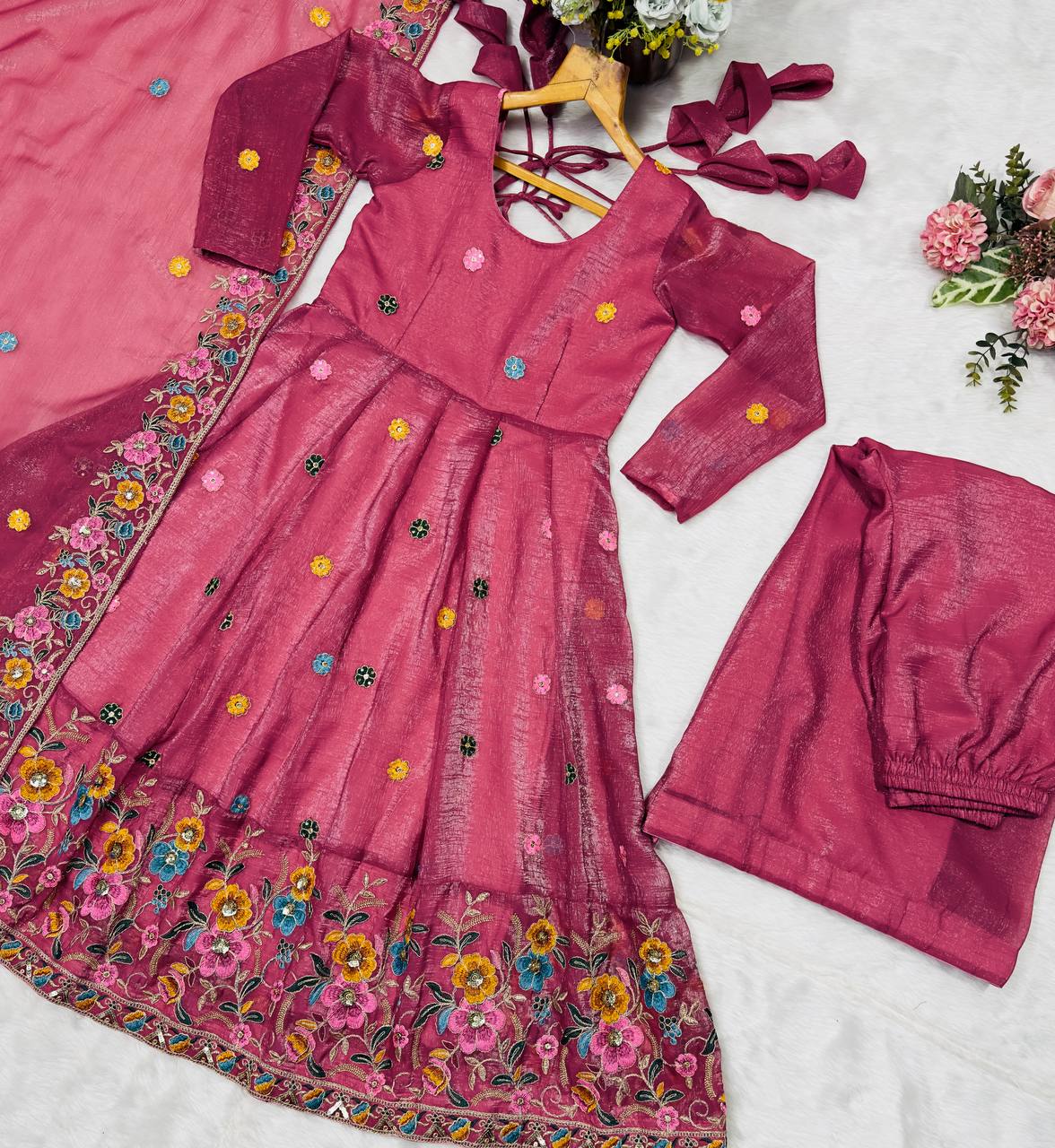 Gorgeous Rama Silk Multi Embroidery Work Gown