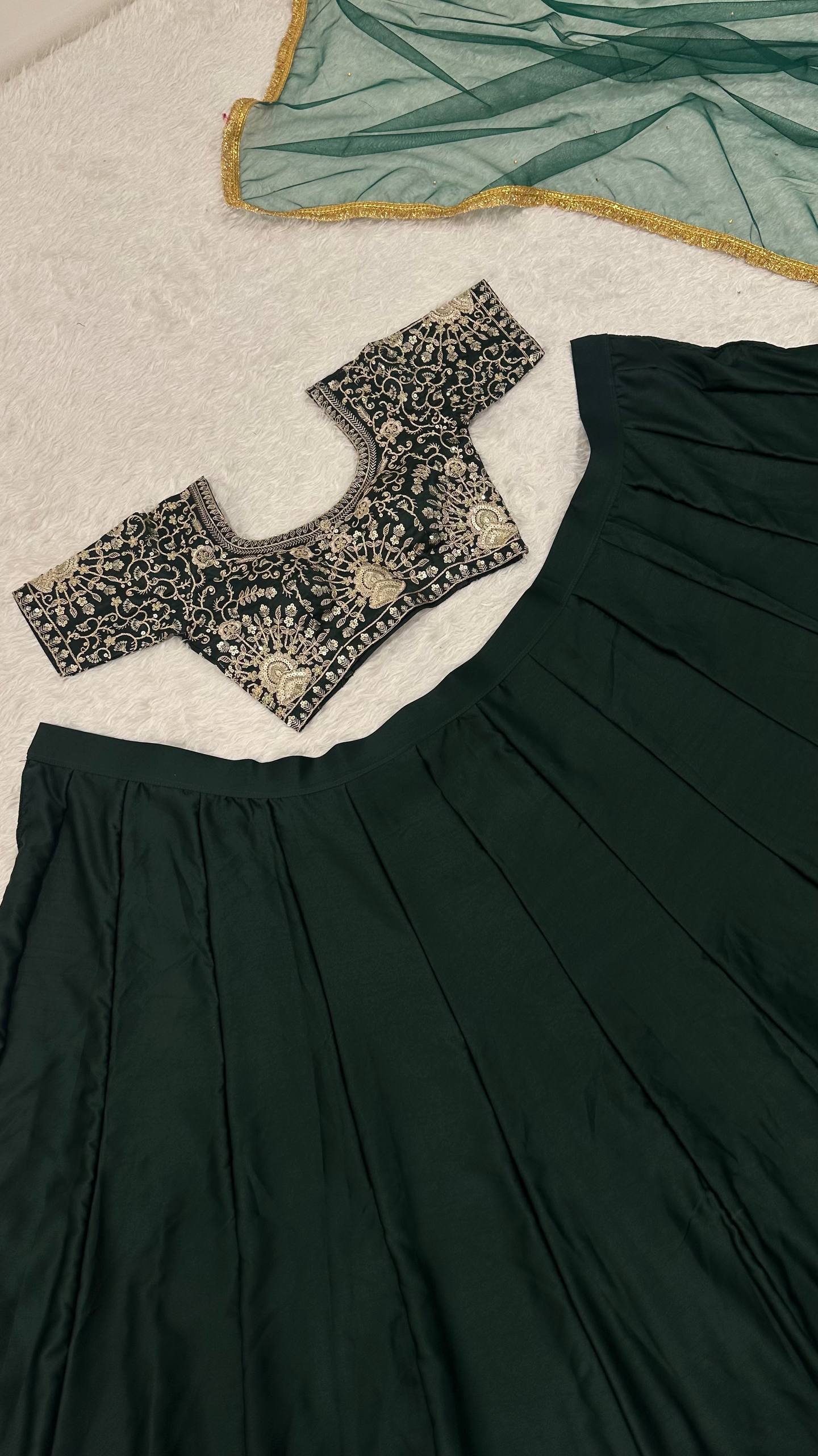 Stylish Green Malai Satin with Sequence Work Lehenga