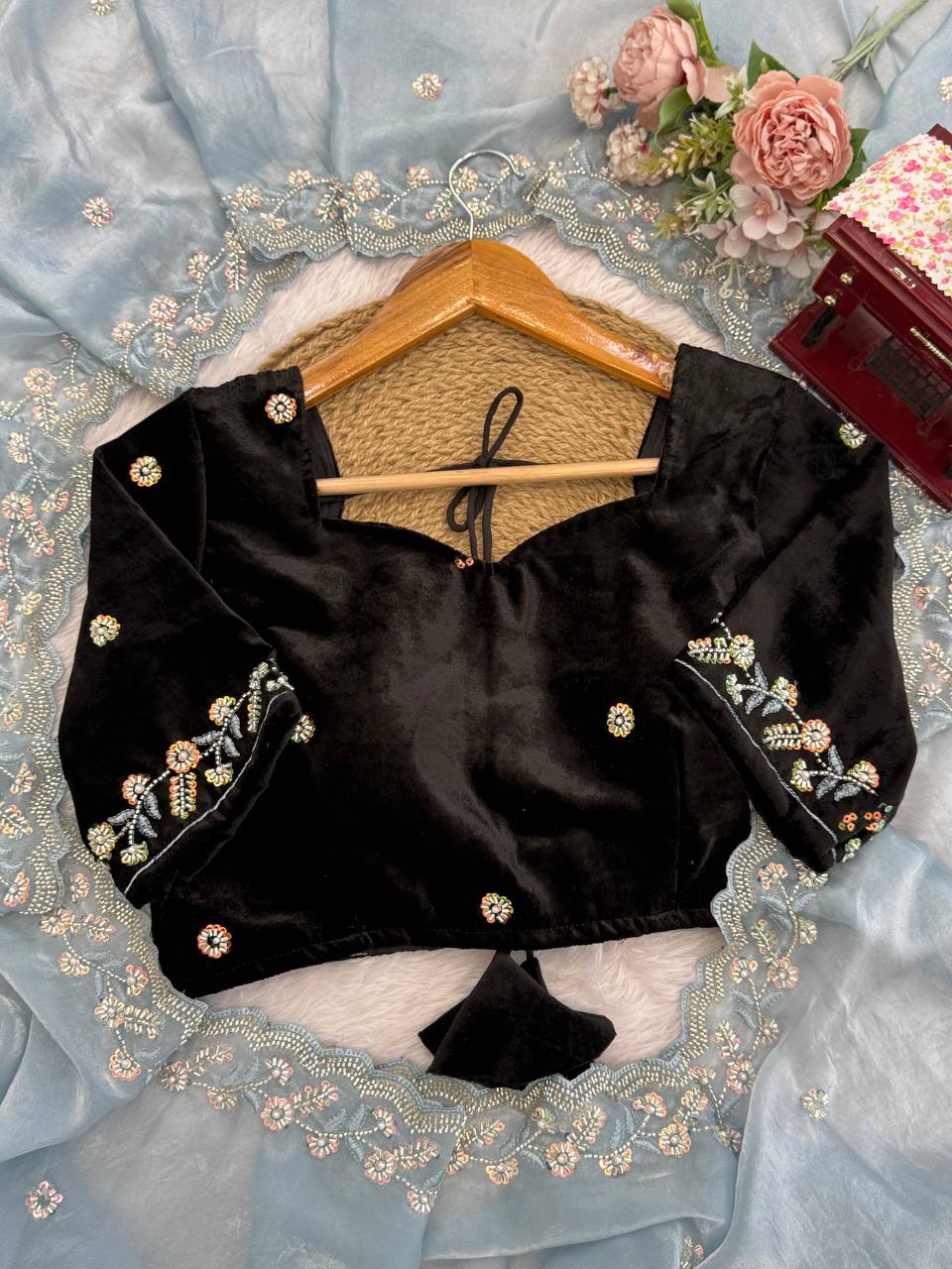 Lovely Blue Fendy Silk Beds Work Saree