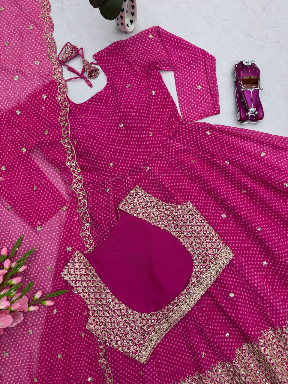 Exclusive Pink Heavy Fox Georgette Embroidery Work Gown
