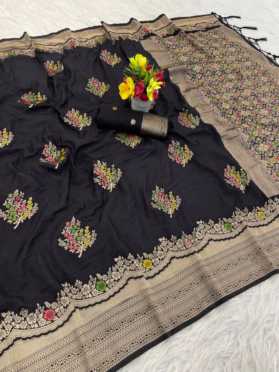 Exclusive White Georgette with Meenakari Work Saree