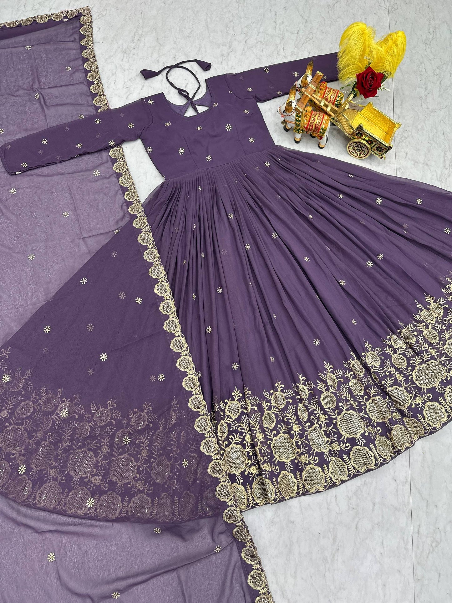Lovely Purple Fox Georgette with Heavy Sequence Work Gown