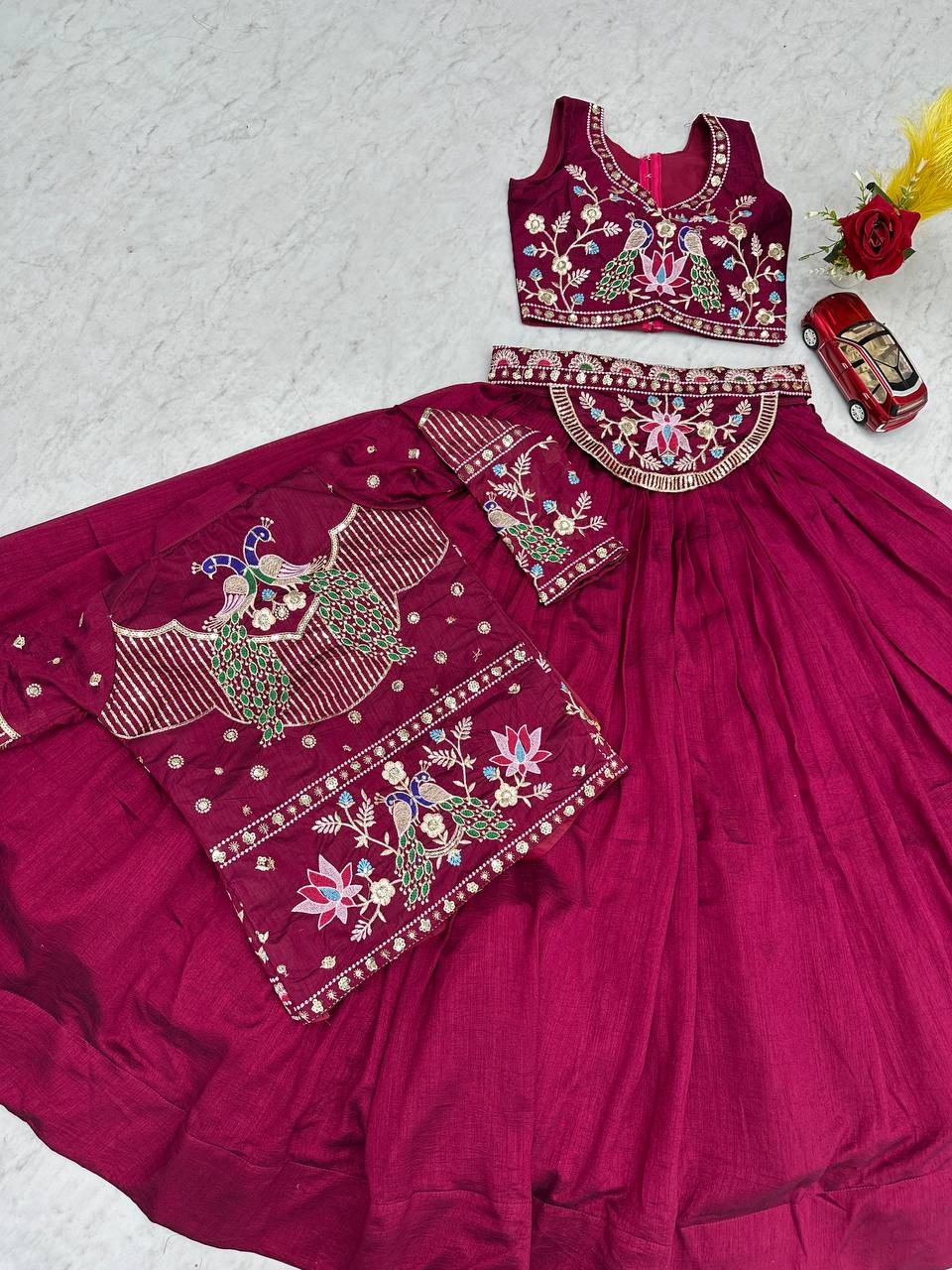 Ceremony Wear Vichitra Silk Heavy Thread Work Lehenga