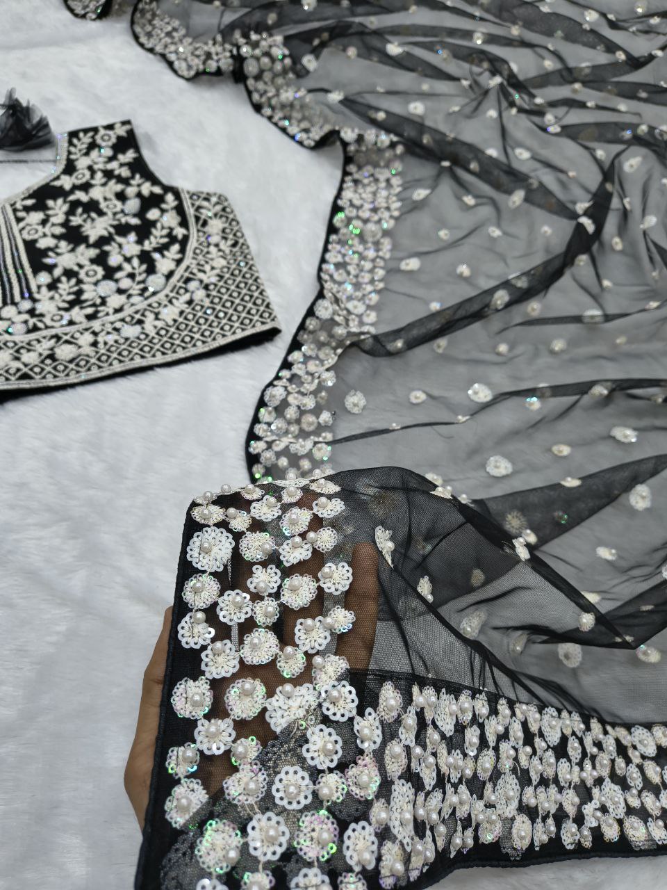 Exclusive Black Net Embroidery Work Saree