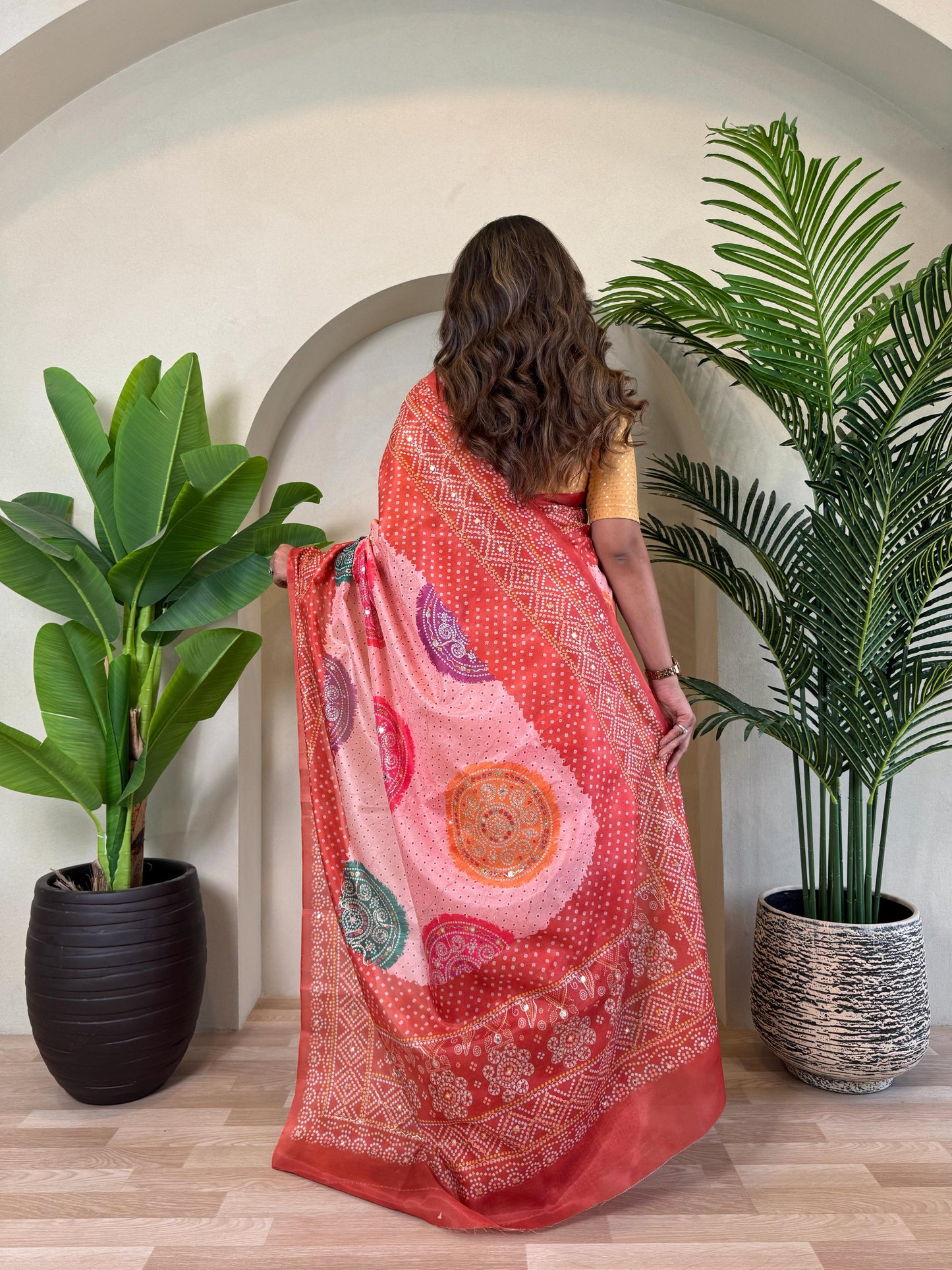 Multi Design Bandhani Print Red Color Exclusive Saree