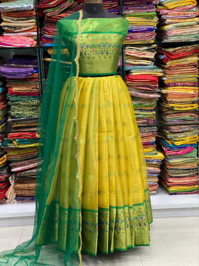 Wedding Special Yellow Pure Zari Weaving Kanjivaram Half Saree