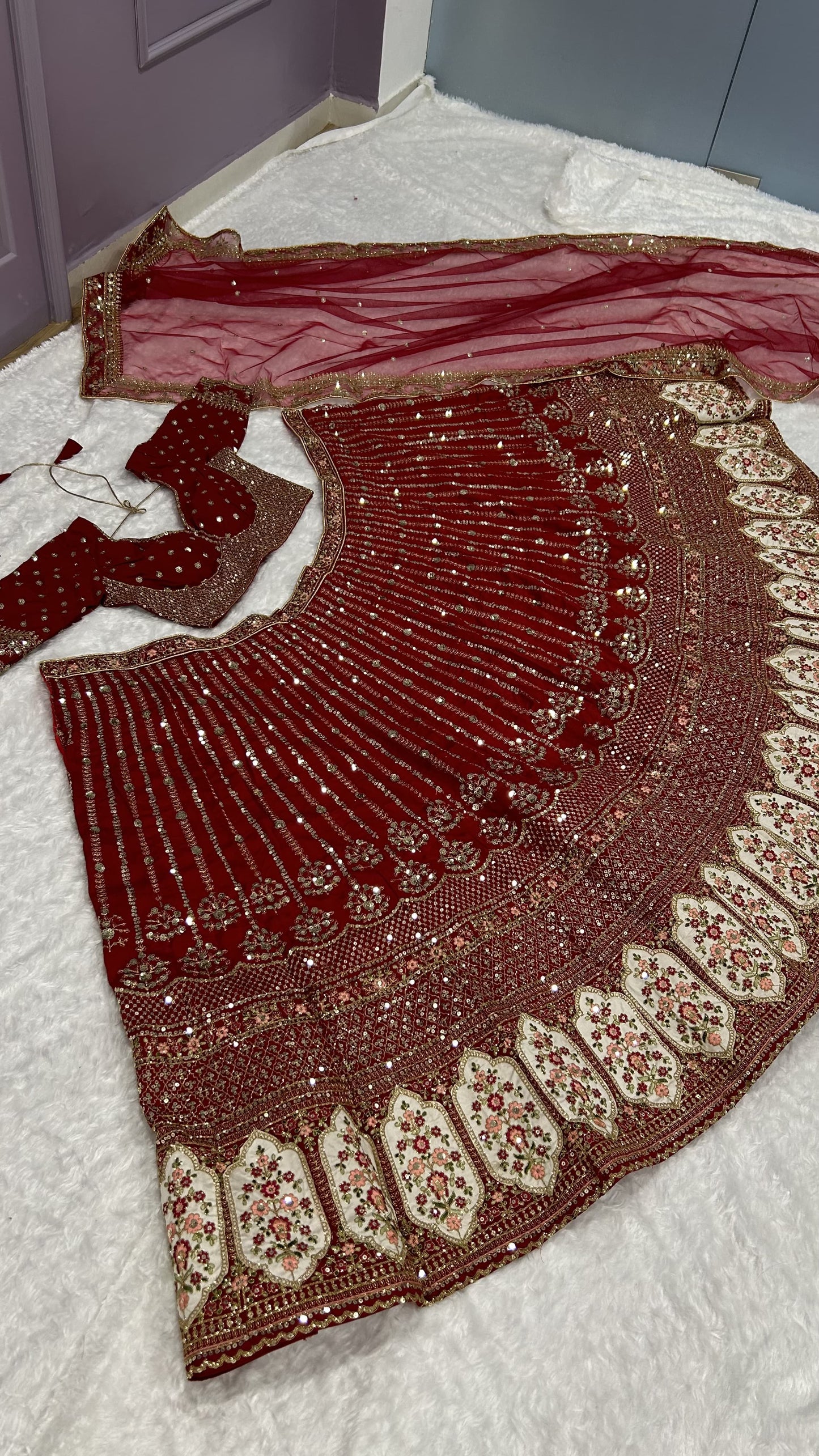 Bridal Wear Rangoon Silk Red Color Lehenga Choli