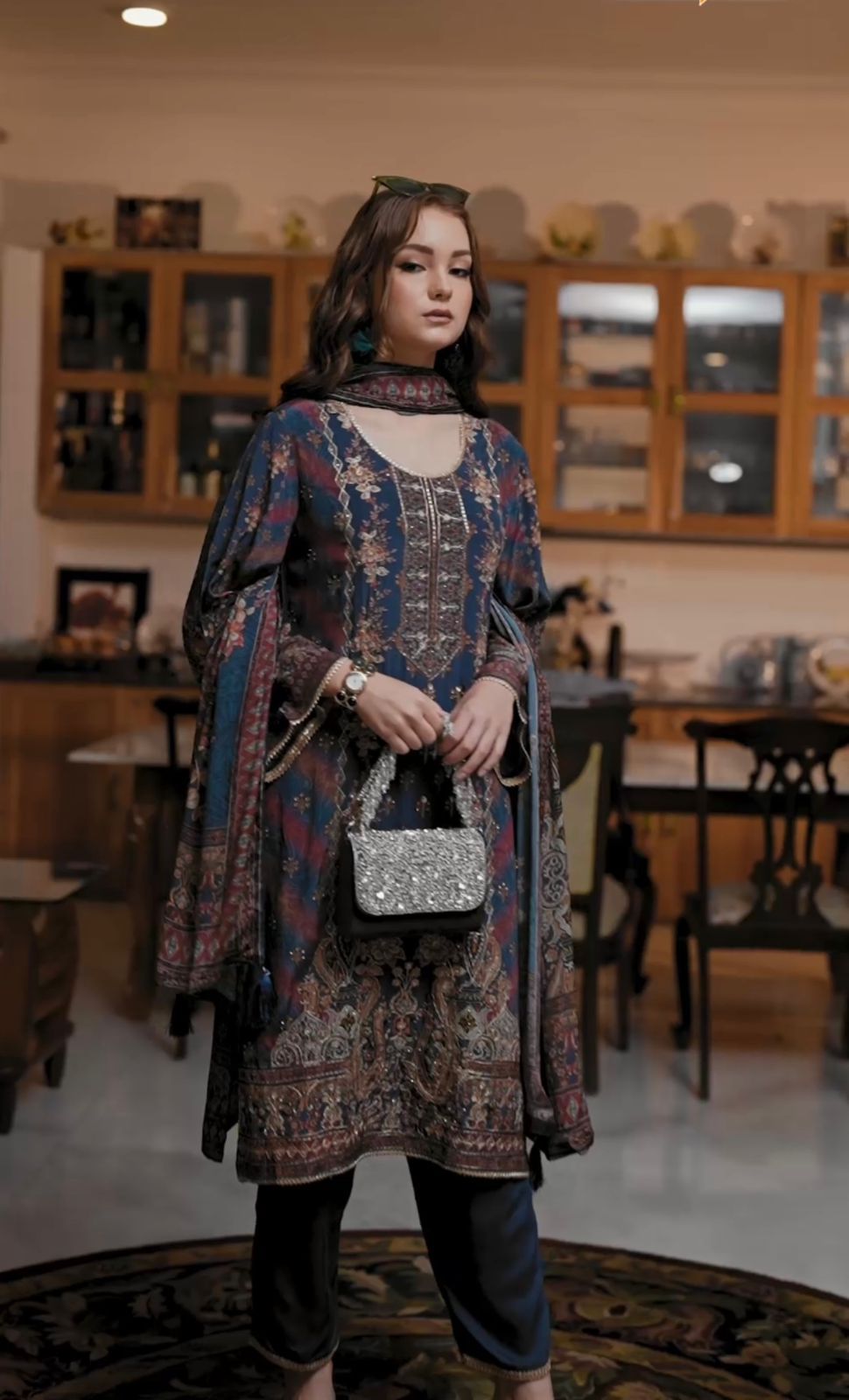 Glorious Blue Satin Digital Printed Salwar Suit