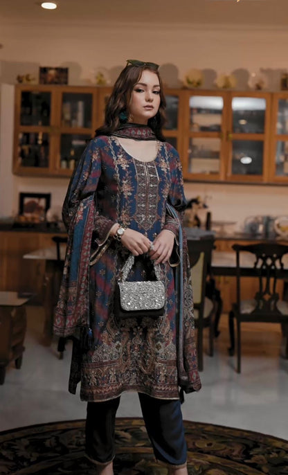 Glorious Blue Satin Digital Printed Salwar Suit