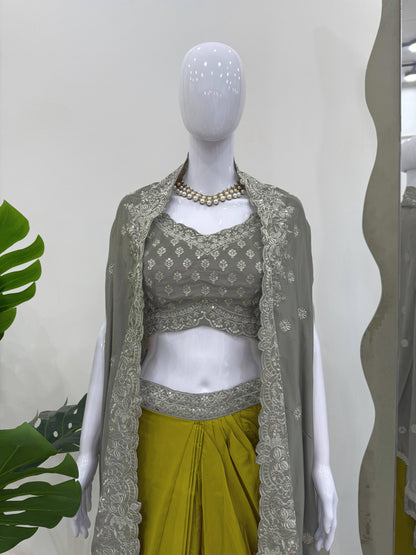 Grey Color Heavy Sequence Work Dhoti Style Suit