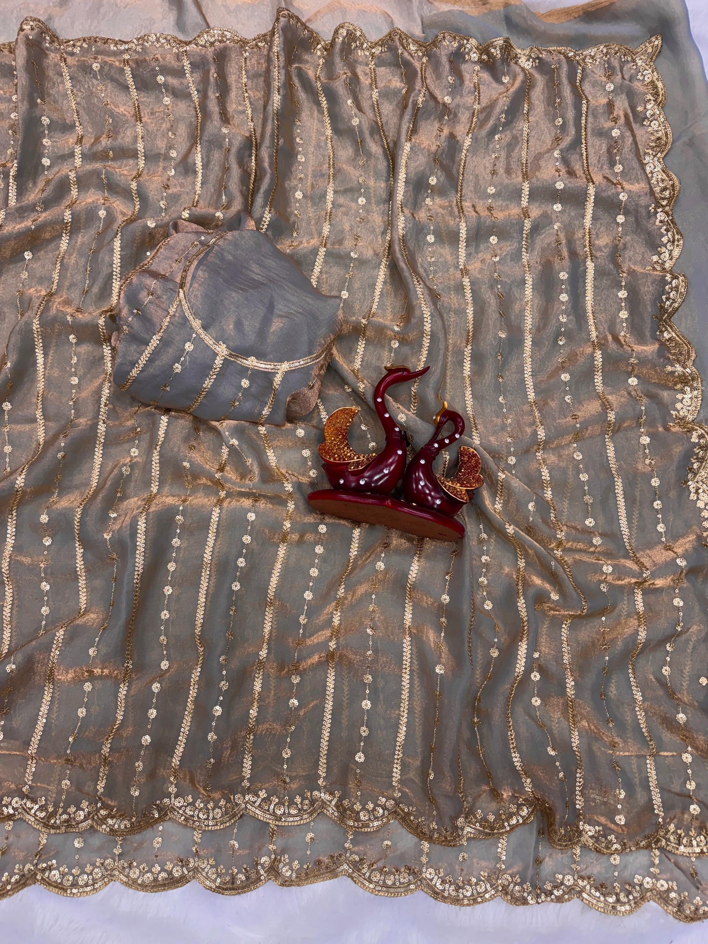 Beautiful Red Color Sequence Work Silk Saree