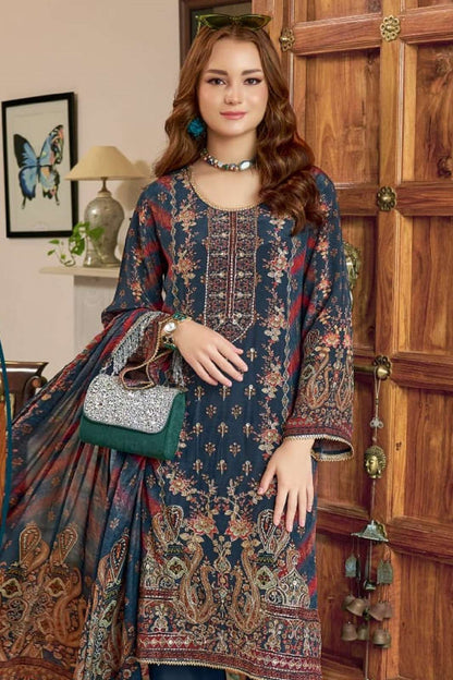 Glorious Blue Satin Digital Printed Salwar Suit