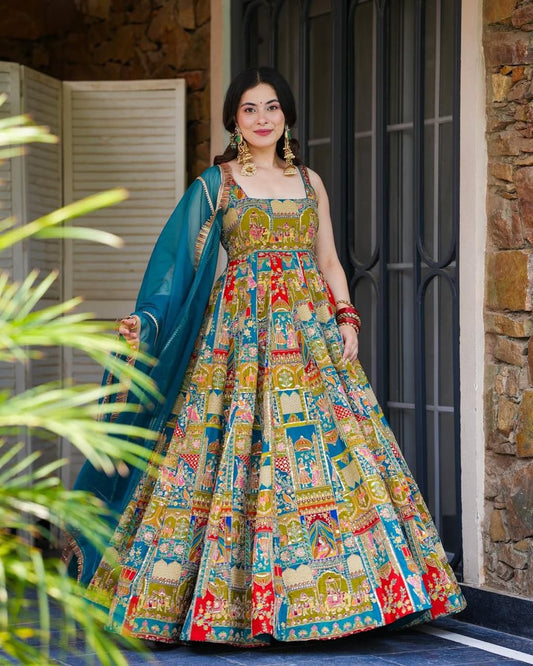 Preferable Organza Silk Multicolor Anarkali Gown