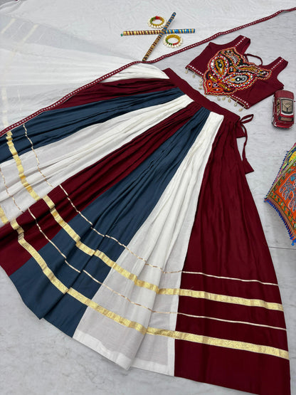 Trendy Multicolor Rayon Cotton Gamthi Work Lehenga Choli For Navratri