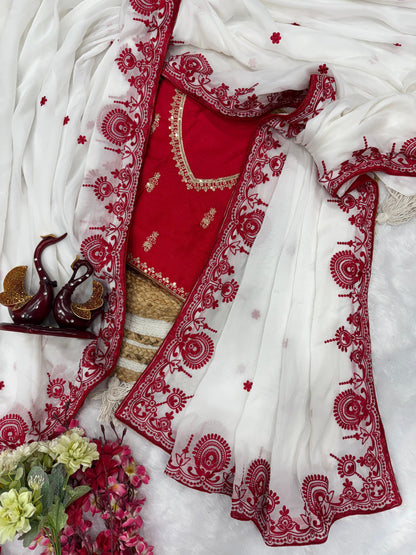 Precious White Rangoli Silk With Embroidered Saree