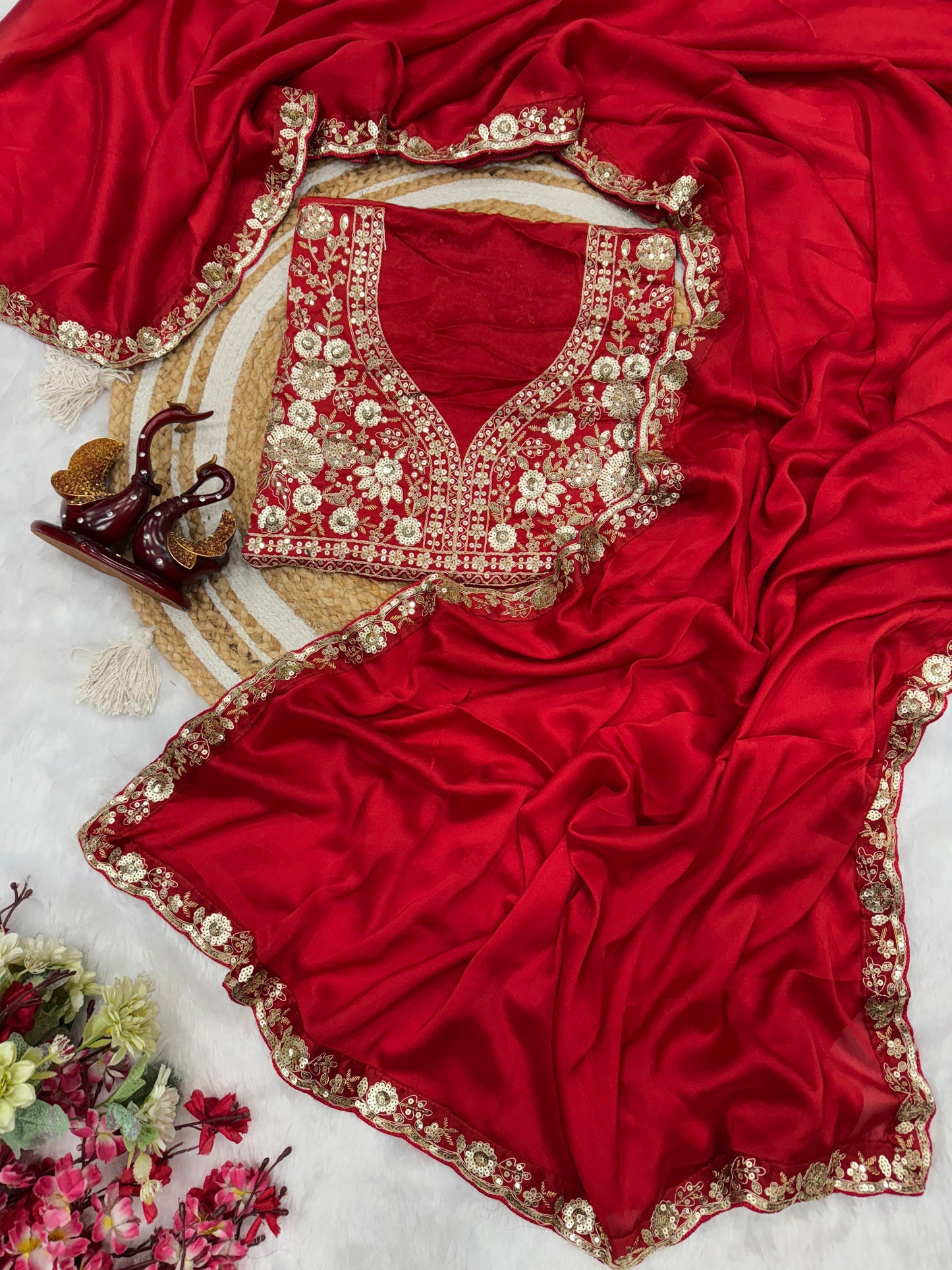 Admiring Red Color Rangoli Silk Sequence Saree