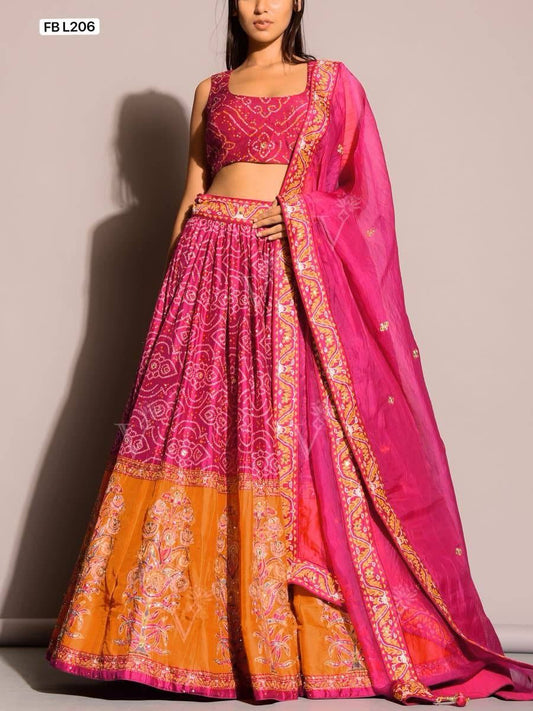 Peaceful Tapeta Silk Pink & Orange Color Lehenga Choli