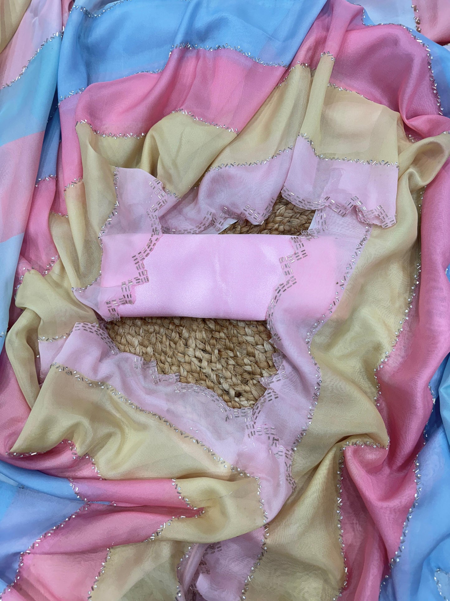 Ravishing Multicolor Beautiful Printed Tabby Silk Saree